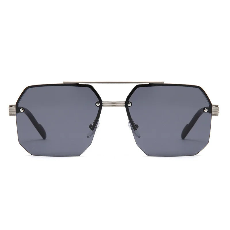Oversize Retro Double Bridges Polygon Square Metal Men Sunglasses Fashion Gradient Shades UV400 Trending Women Sun Glasses