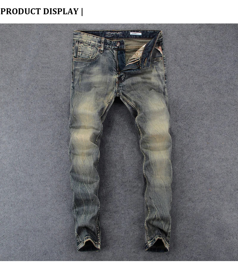 Newly Vintage Fashion Men Jeans Retro Washed Elastic Slim Fit Ripped Jeans Men Italian Style Designer Casual Denim Pants Hombre