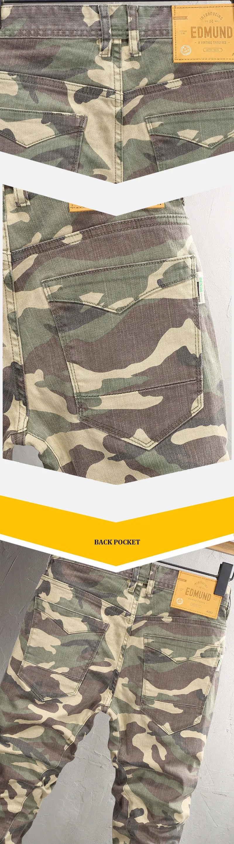 Fashion Vintage Men Jeans Camo Trousers Elastic Slim Fit Hip Hop Jeans Men Spliced Designer Casual Denim Pants