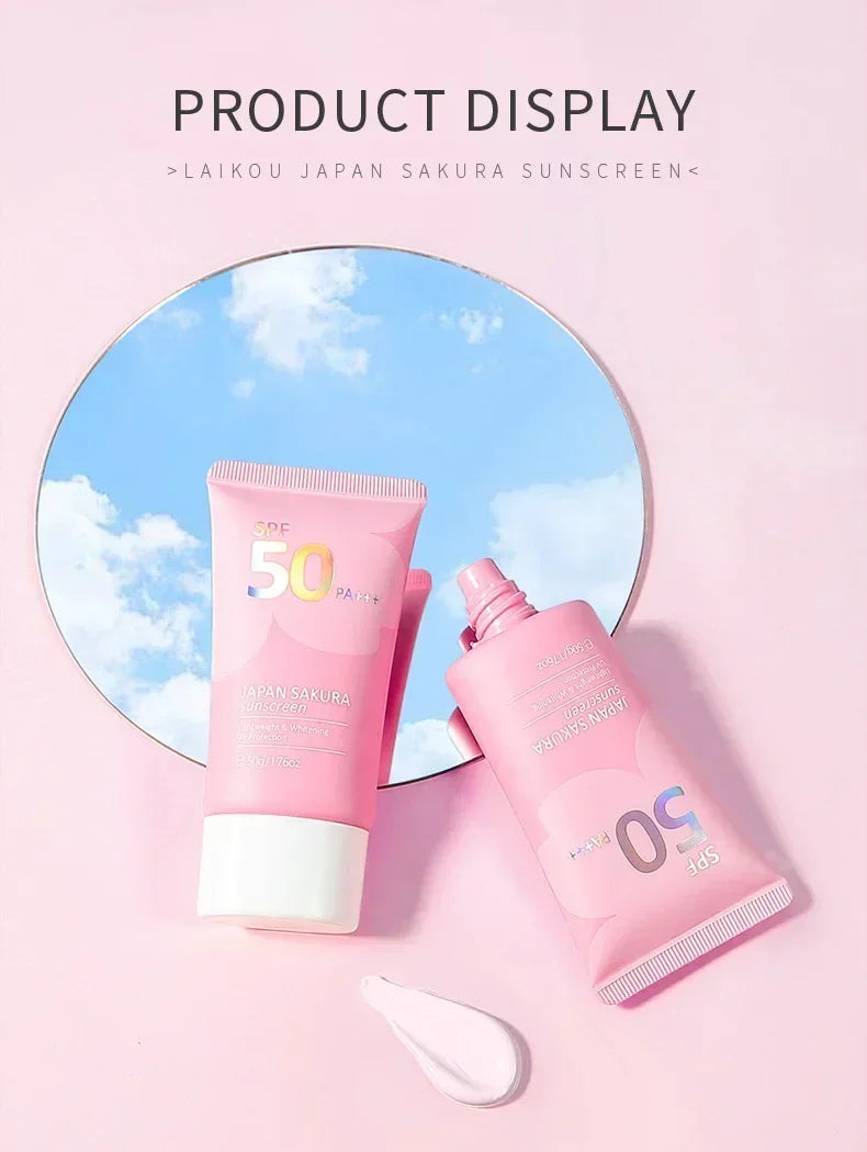 LAIKOU SPF 50 PA+++ Sakura Sunscreen For Face Body Neck Solar Blocker Long-Lasting Sun Block Facial Sunscreen Sun Cream 50g