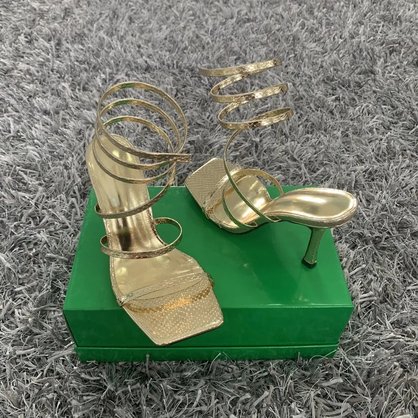 New Fashion Summer Women High Heels Sandals Thin Low Heel Narrow Band Rome Sandal Gladiator Ankle Cross Strap Sandal Shoes Woman