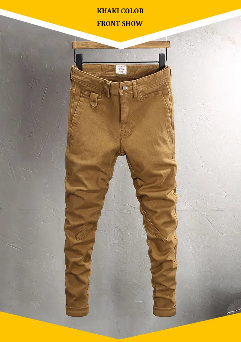 Fashion Vintage Men Jeans Camo Trousers Elastic Slim Fit Hip Hop Jeans Men Spliced Designer Casual Denim Pants