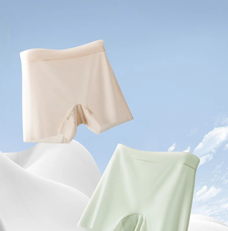1pcs Summer Ice Silk Ultra-thin Quick-drying Boxer Brief Women Seamless High waist Panties Plus Size Female Safety Underwear