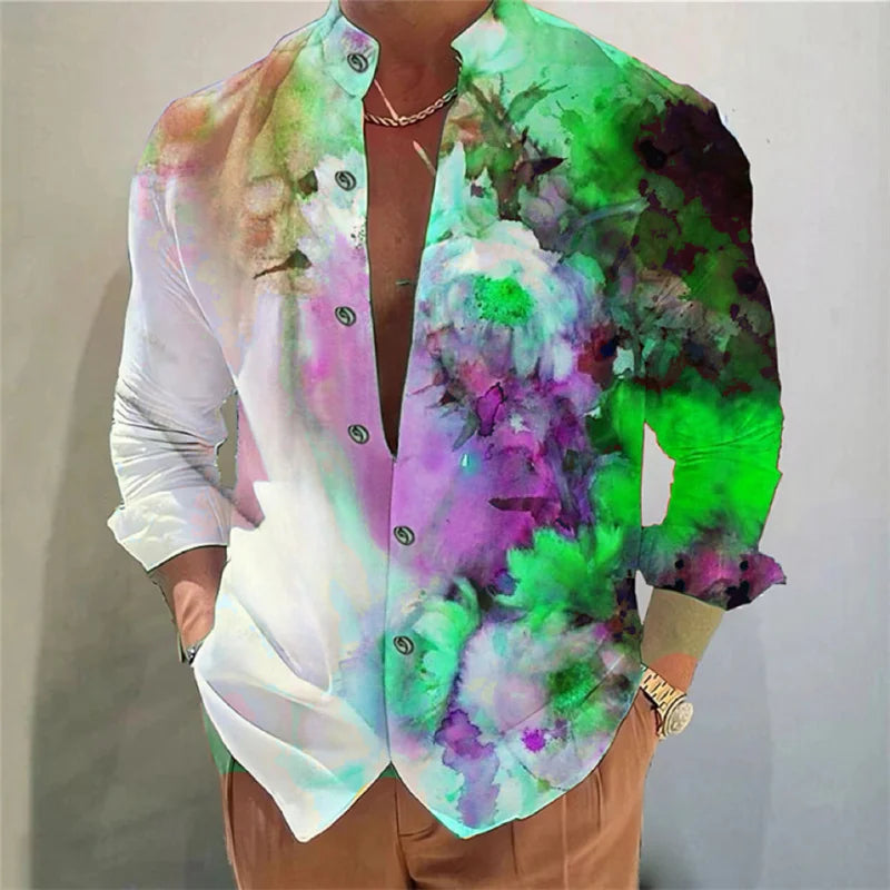 Men's shirt long-sleeved colorful fashion cardigan shirt Hawaiian 3D printed shirt XS-6XL super large size shirt soft fabric