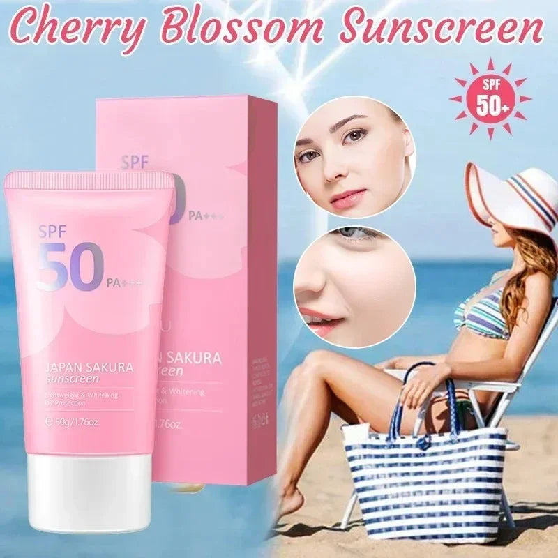 LAIKOU SPF 50 PA+++ Sakura Sunscreen For Face Body Neck Solar Blocker Long-Lasting Sun Block Facial Sunscreen Sun Cream 50g