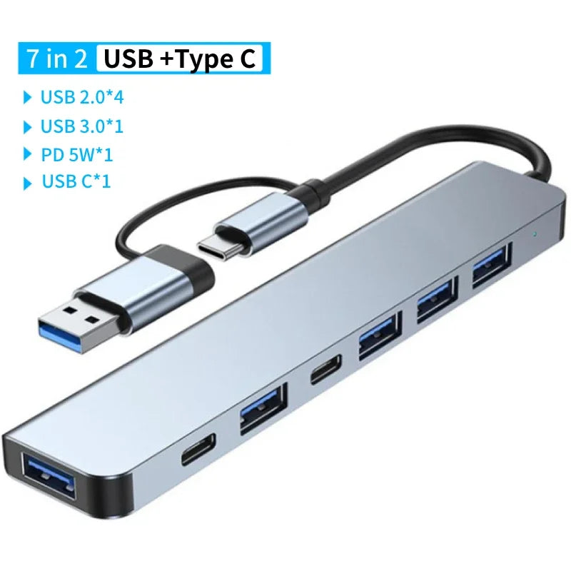 USB 3.0 Type C Adapter Docking Ststion USB 2.0 Port TF SD Card Reader Audio Output Multi-hub Splitter for Macbook Pro Computer