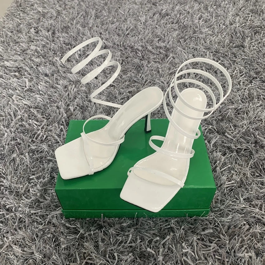 New Fashion Summer Women High Heels Sandals Thin Low Heel Narrow Band Rome Sandal Gladiator Ankle Cross Strap Sandal Shoes Woman