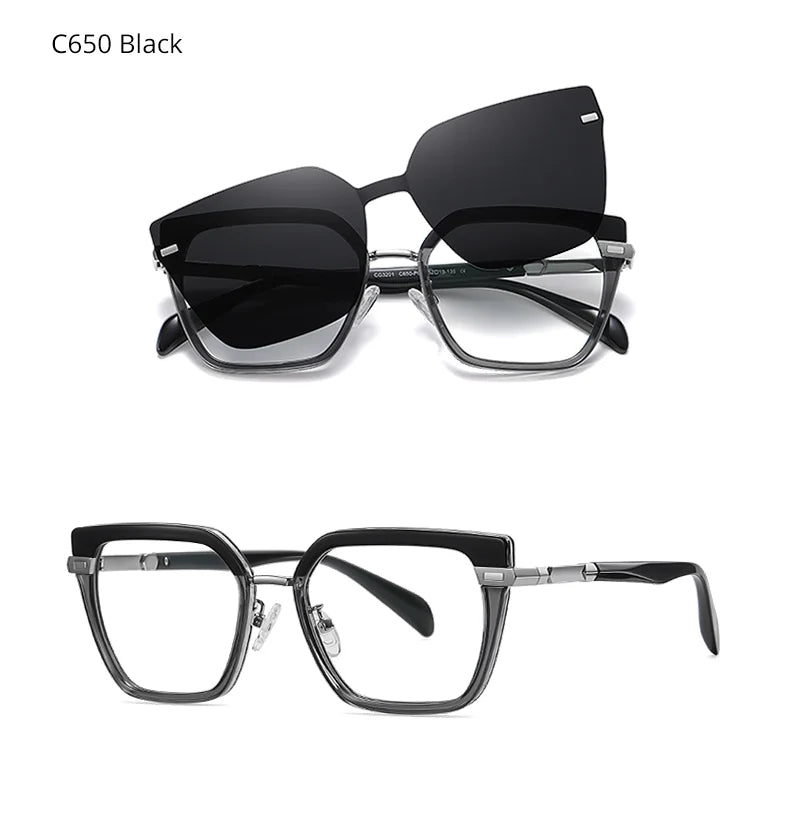 Ralferty Designer Polarized Sunglasses Women 2 In 1 Clips On Glasses Female Spectacles Frame Cat Eye Glasses 0 Diopter Eyewear