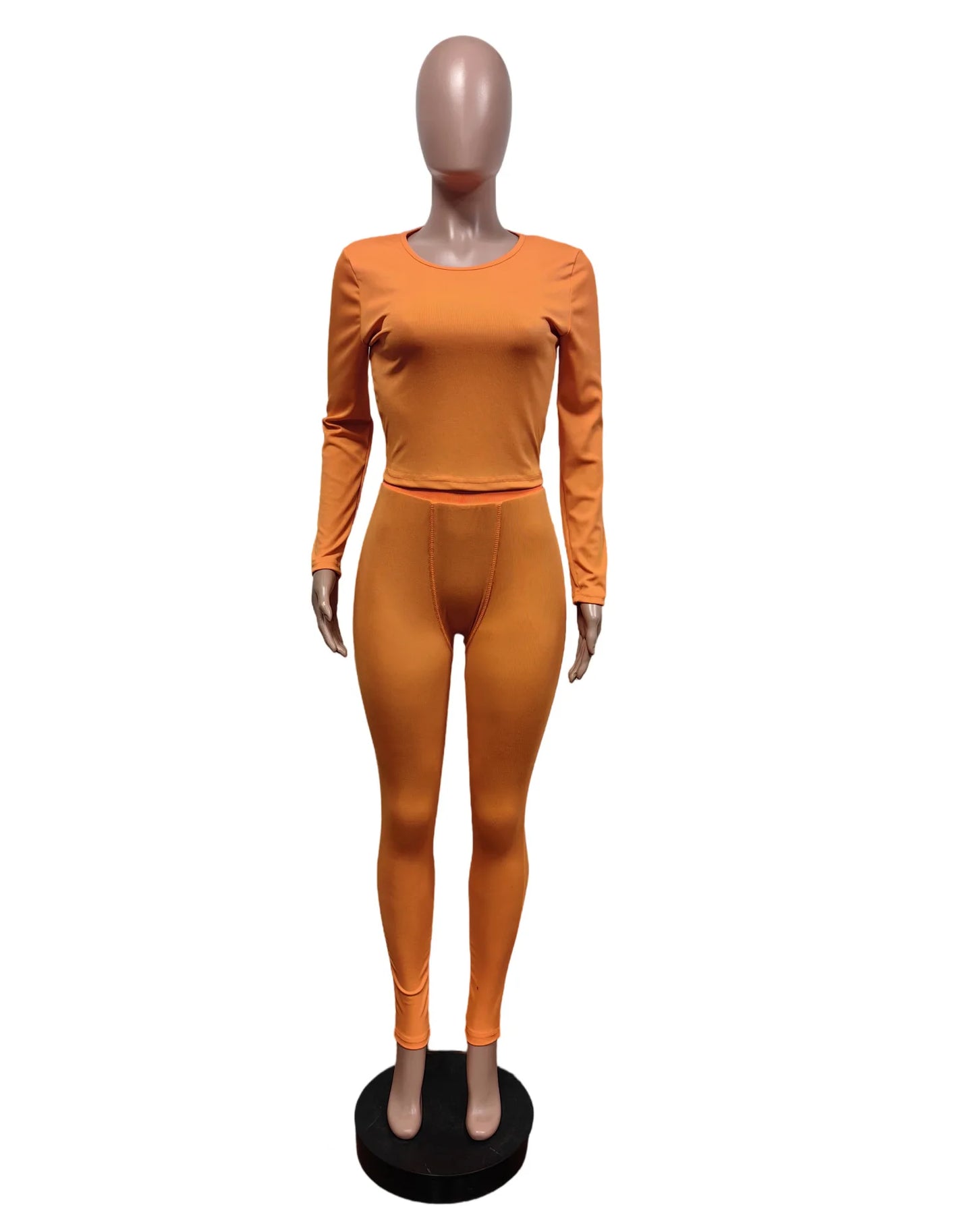 FAGADOER Autumn Winter New Ribbing 2 Piece Sets Women Outfit Solid Long Sleeve Crop Top + High Waist Leggings Suits Sportswear