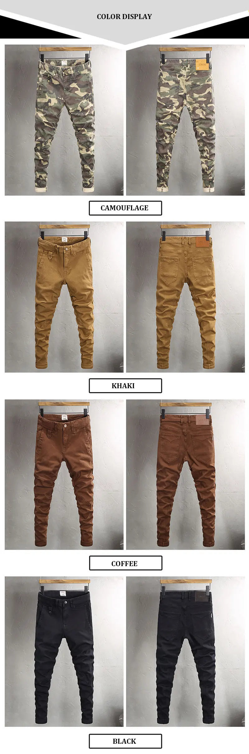 Fashion Vintage Men Jeans Camo Trousers Elastic Slim Fit Hip Hop Jeans Men Spliced Designer Casual Denim Pants