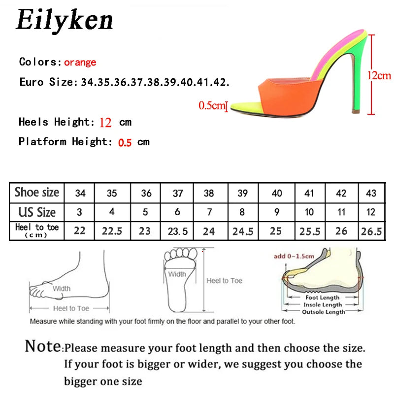 Eilyken Sexy Pointed Toe Mule High Heels Slipper Stripper Summer Fashion Mixed Color Slip On Slides Women Party Sandal Shoes