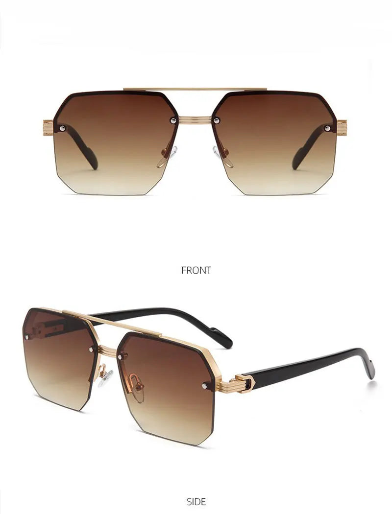 Oversize Retro Double Bridges Polygon Square Metal Men Sunglasses Fashion Gradient Shades UV400 Trending Women Sun Glasses