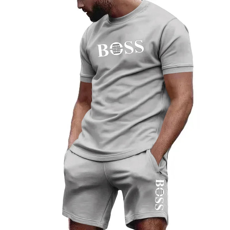 Men's two-piece sportswear, short sleeved T-shirt and pants set, running and fitness sportswear, summer 2024, big discount, 2024