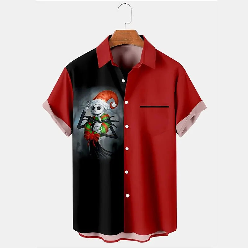 Skull Abstract Men's Shirt Casual Top Weekend Fall Short Sleeve Four-Way Stretch Fabric Christmas