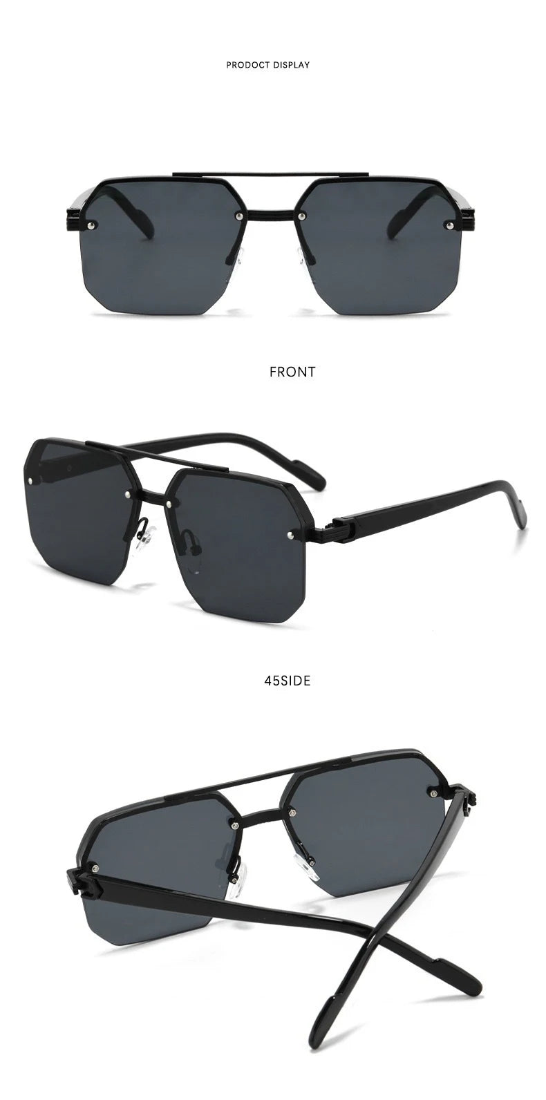 Oversize Retro Double Bridges Polygon Square Metal Men Sunglasses Fashion Gradient Shades UV400 Trending Women Sun Glasses