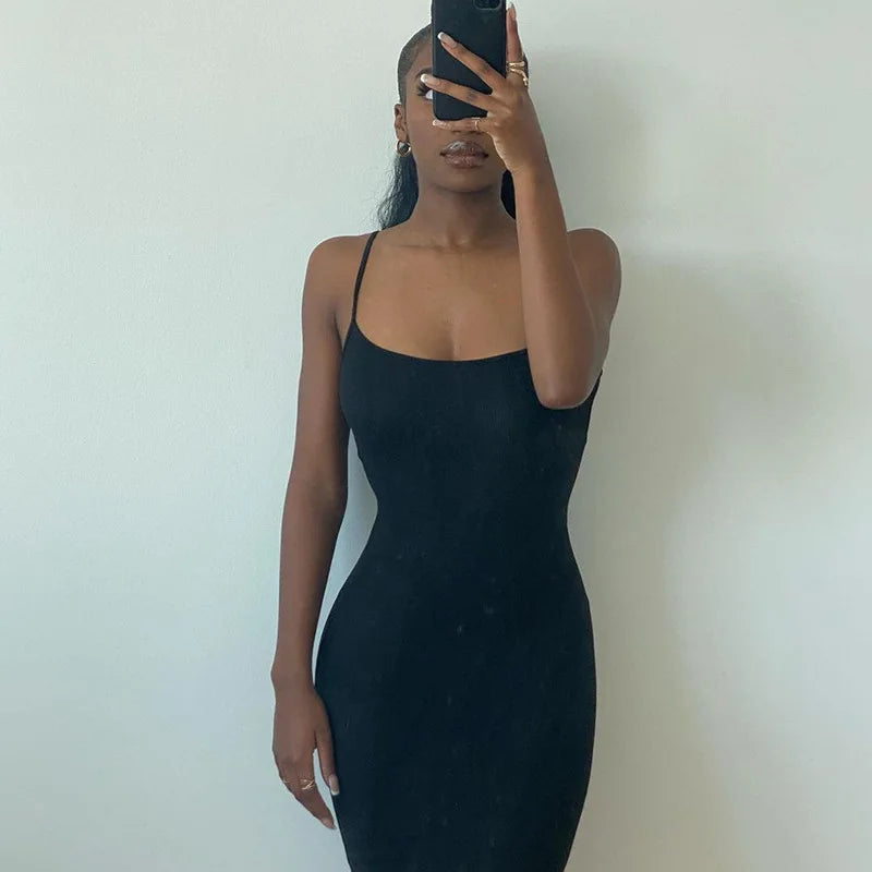 Dresses For Women 2023 Sexy Spaghetti Strap Black Long Dress Evening Y2k Sleeveless Solid Skinny Bodycon Maxi Vestidos