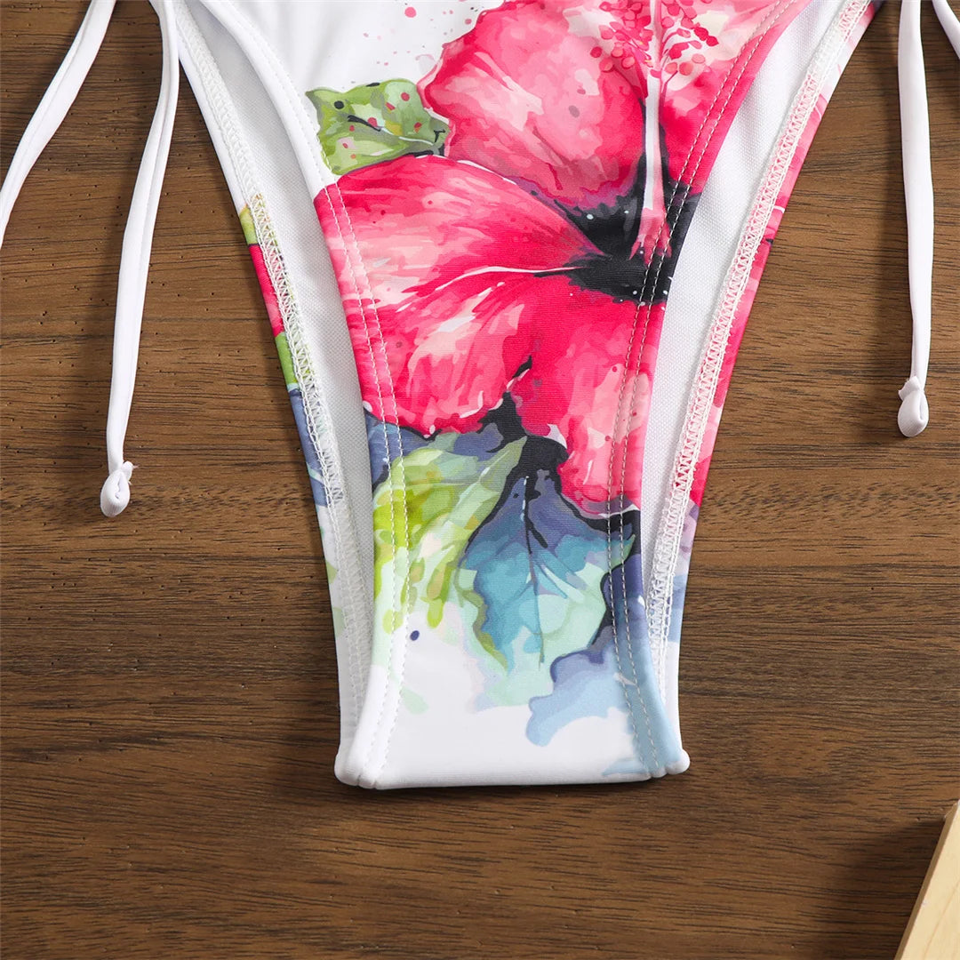 Flowers Printed With Skirt Halter Bikini Women Swimwear Female Swimsuit Three-pieces Bikini set Bather Bathing Suit Swim V6637