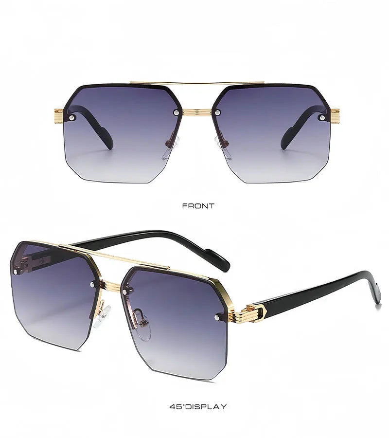 Oversize Retro Double Bridges Polygon Square Metal Men Sunglasses Fashion Gradient Shades UV400 Trending Women Sun Glasses