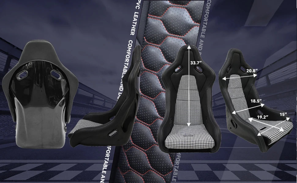 1 PC Large Size Universal Bucket Seat, Strong Fiberglass and PVC Leather Racing Seats, W/Side Mounting And Double Slider, Suitab