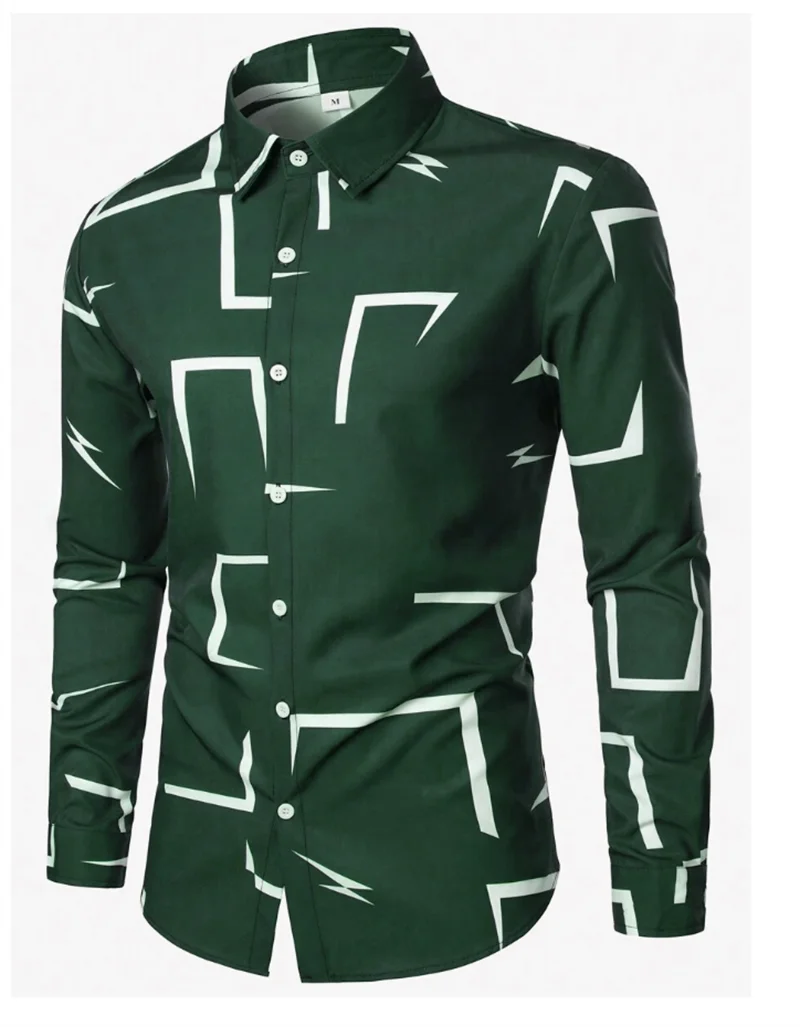 Men's casual versatile fashion street men's shirt lapel single-breasted long-sleeved men's simple geometric long-sleeved shirt