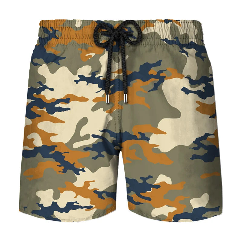 Camouflage Graphic Beach Shorts Men 3D Camo Gothic Skull Printed Swimming Trunks Sohier Army Vetern Military Fashion Short Pants