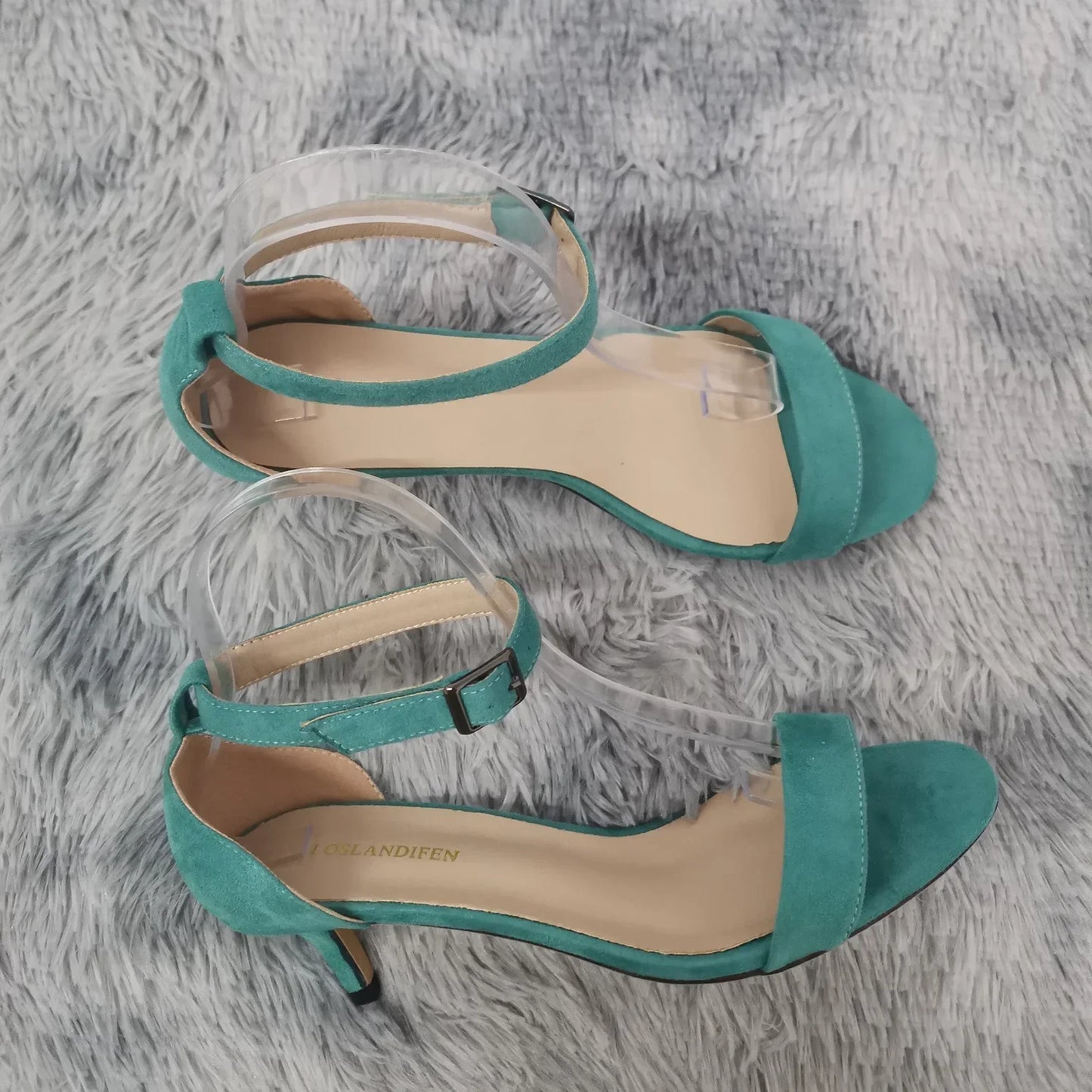 LOSLANDIFEN Summer Low Heels Ankle Strap Sandal Open Toes Sexy High Wedding Party Shoes Plus Size Women Sandals 105-2VE