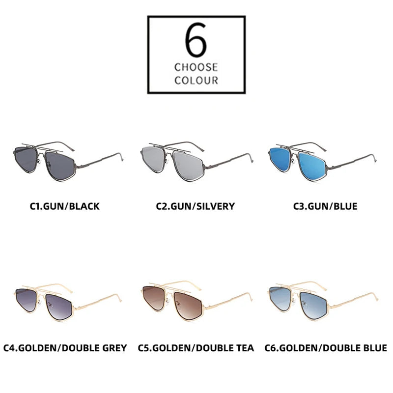 SHAUNA Retro Double Bridges Cat Eye Metal Frame Men Sunglasses Fashion Gradient Mirror Shades UV400 Women Outdoor Sun Glasses