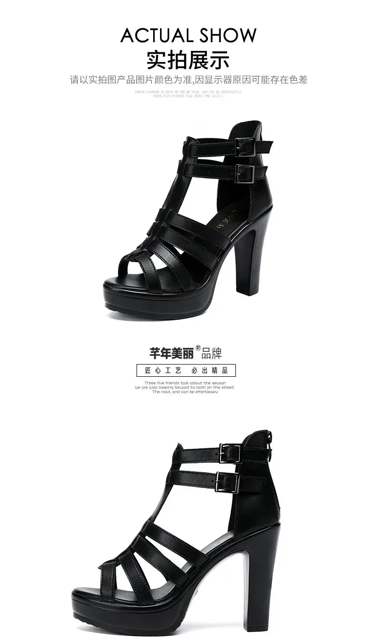 Gladiator Ladies Shoe for Women's Sandals Summer 2024 Narrow Band Women High Heels Platform Sandals Luxury Peep Toe Sandal 32-43