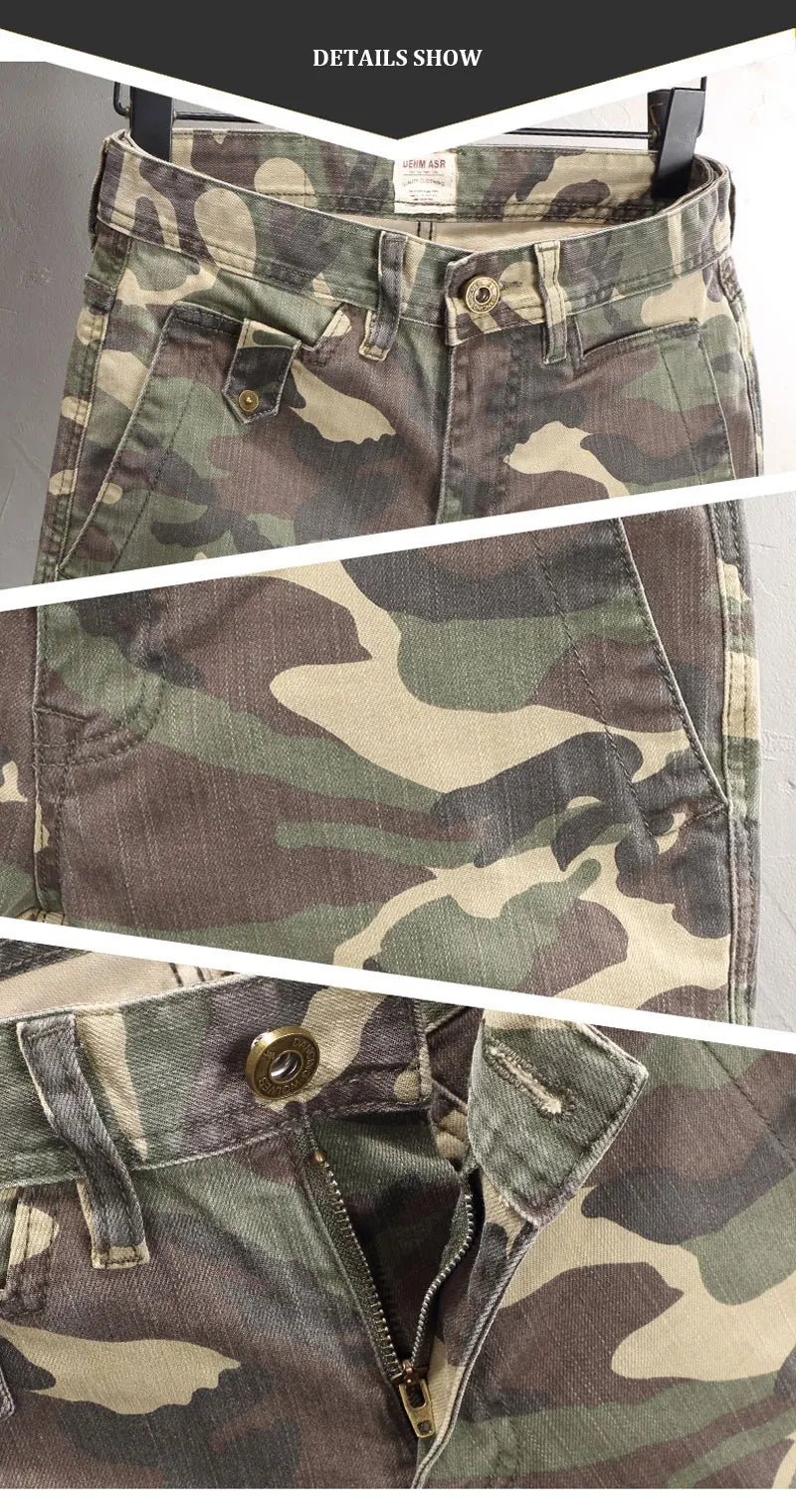 Fashion Vintage Men Jeans Camo Trousers Elastic Slim Fit Hip Hop Jeans Men Spliced Designer Casual Denim Pants