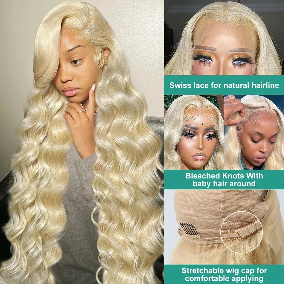 613 Curly Blonde Front Human Hair Body wave 13x4 HD Transparent Lace Frontal Wig 13x6 Brazilian Hair For Black Women