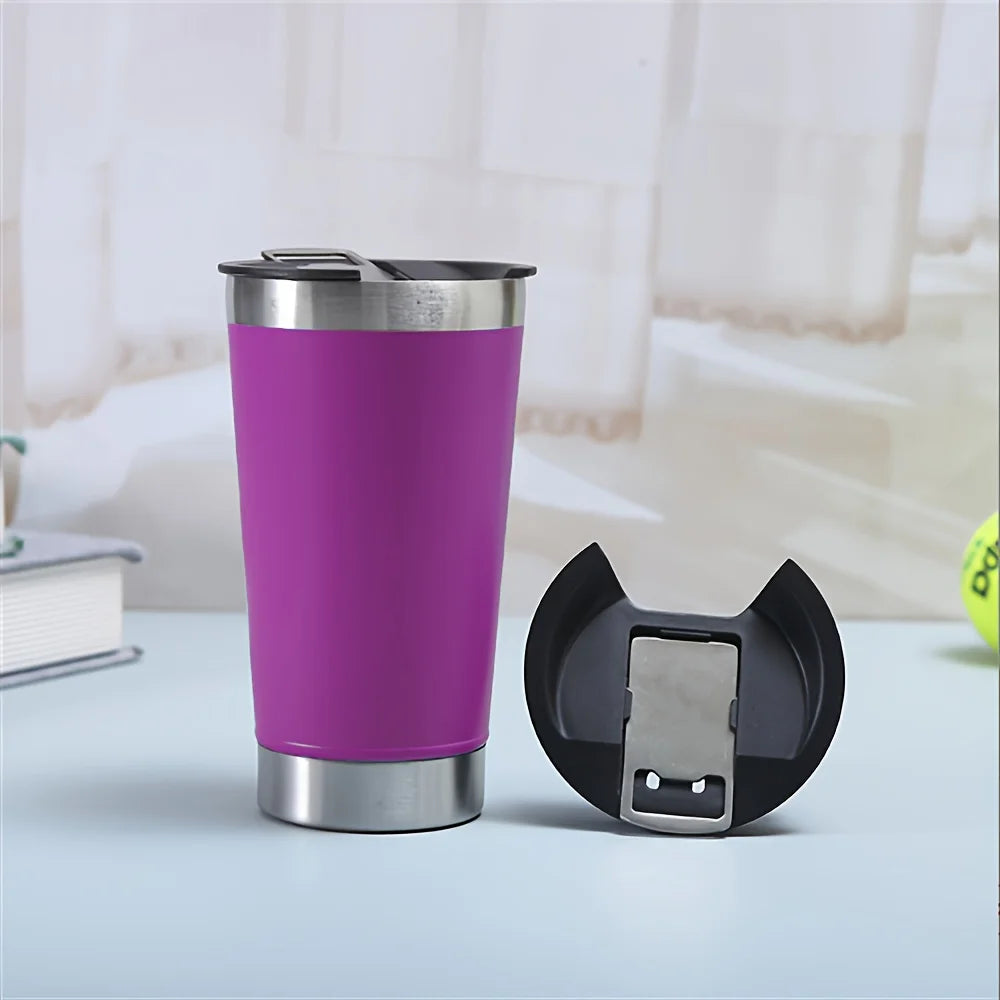 Stylusella Tumbler 16oz/480ml Stainless Steel Beer Mug, Double Wall Vacuum Insulated Tumbler, Cup Lid with Bottle Opener, Keeps