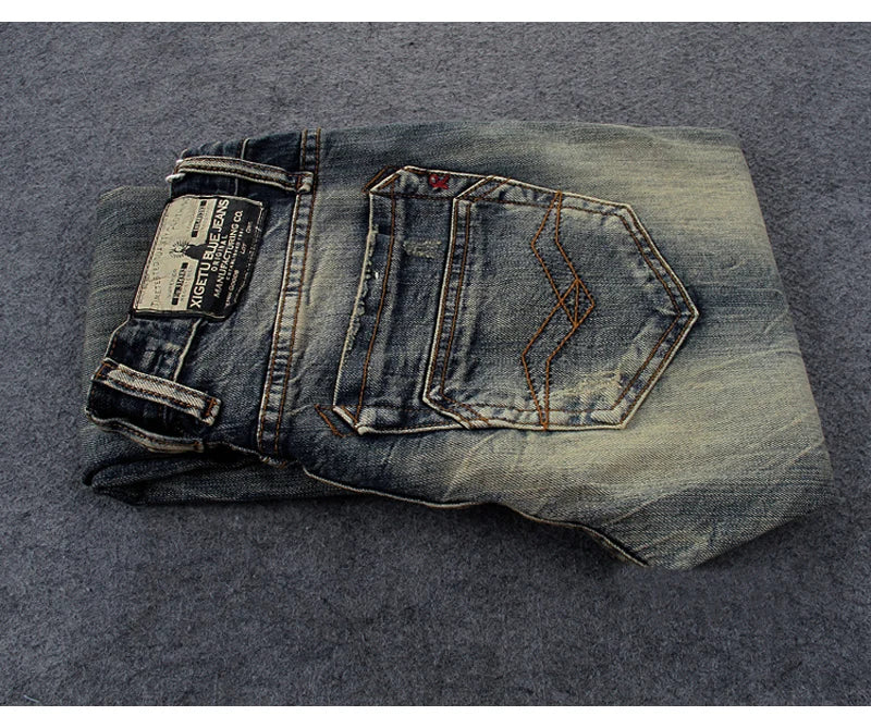 Newly Vintage Fashion Men Jeans Retro Washed Elastic Slim Fit Ripped Jeans Men Italian Style Designer Casual Denim Pants Hombre