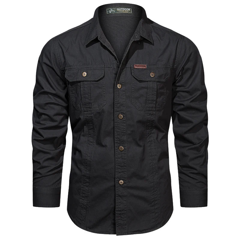 New Autumn Fashion Coton Shirts for Men Long Sleeve Multi-Pocket Cargo Shirt Solid Color Casual Outdoor Colthing Men's Shirt