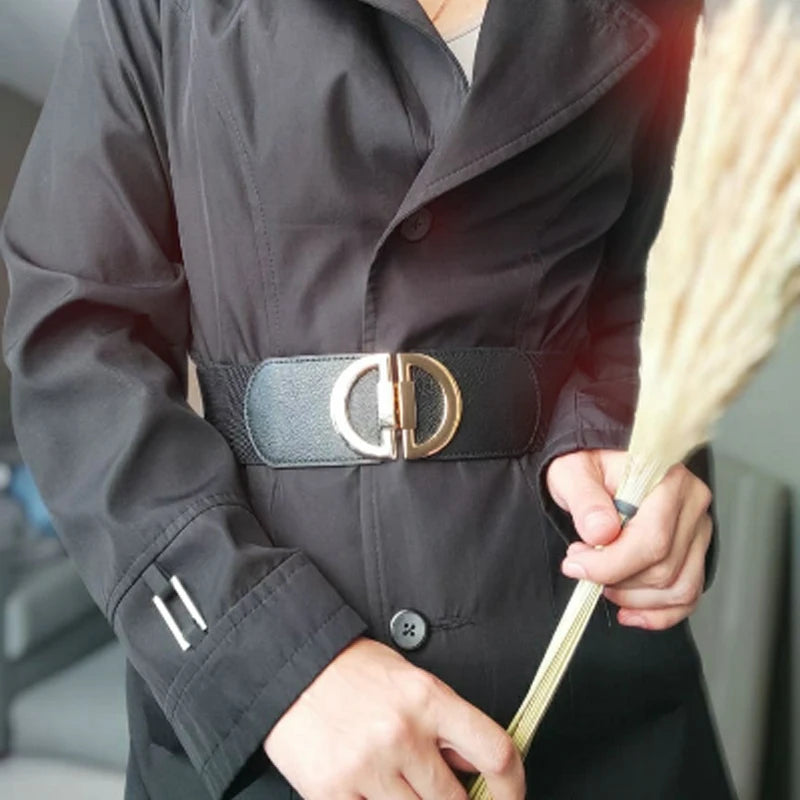 Women Skinny Elastic Belt Ladies Fashion Alloy Buckle Plus Size Stretchy Wide Waist Belt for Dresses