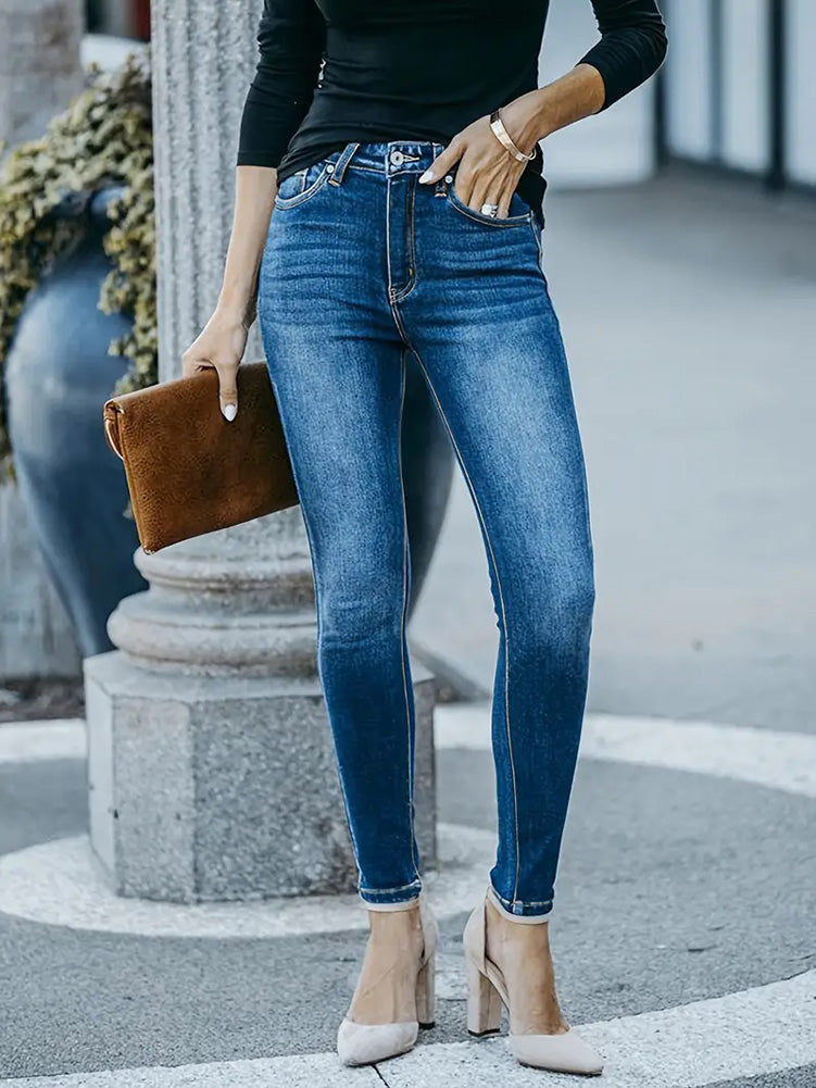 Women Winter Thermal Jeans Snow Warm Stretchy Skinny Vintage Jeans Lady Denim Pencil Pants Casual Daily High Waist Trousers
