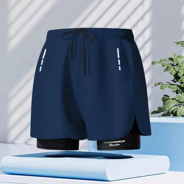 Men's Aloe Pants Athletic Shorts Two-Layer Swim Trunks: Quick-Drying, Stylish & Comfortably Fit for Beach, Pool & Hot Spring