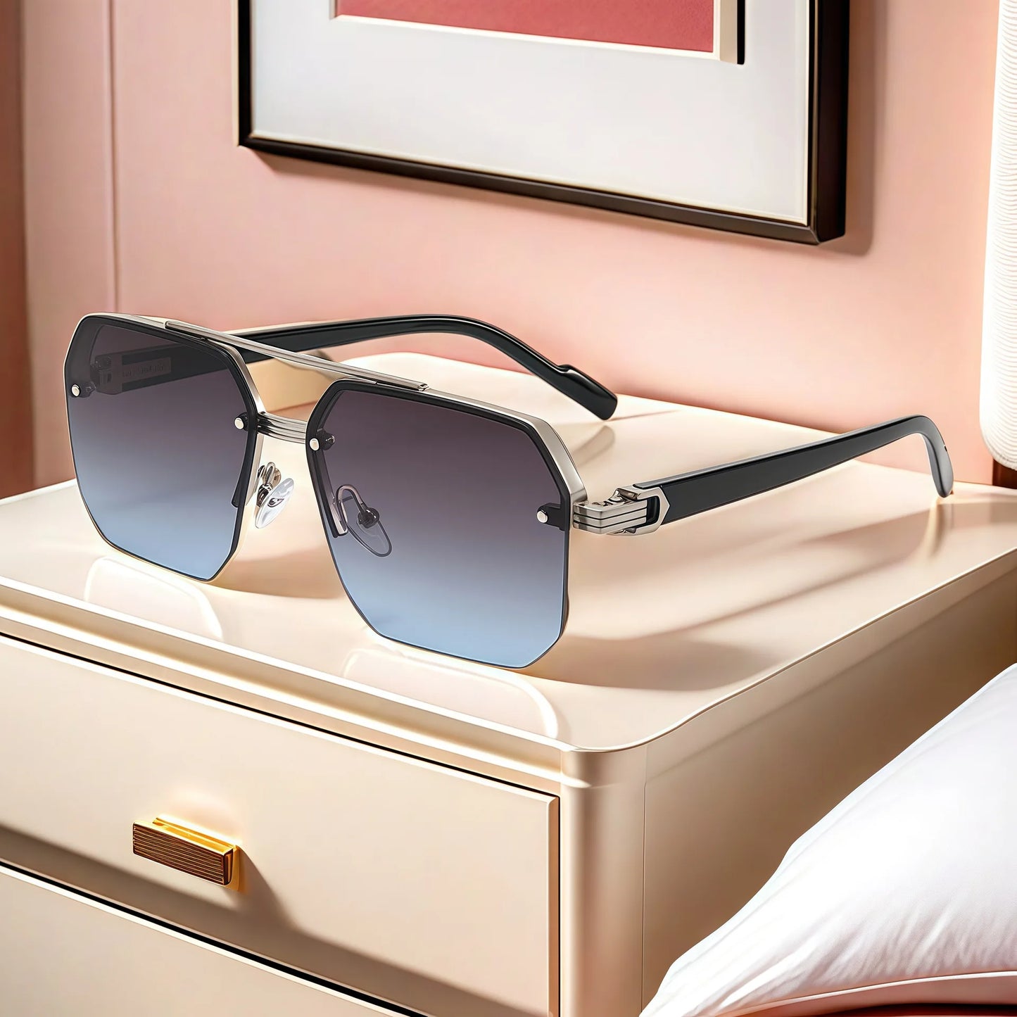 Oversize Retro Double Bridges Polygon Square Metal Men Sunglasses Fashion Gradient Shades UV400 Trending Women Sun Glasses