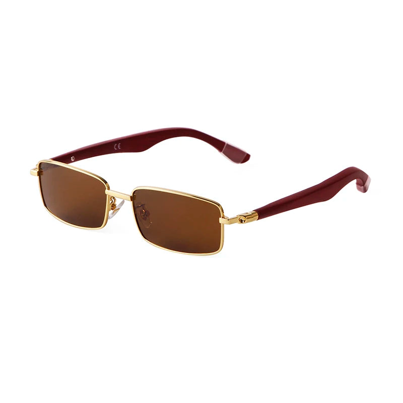 Luxury Brown Rimless Rectangle Men Sunglasses Clear Lens Wood Square Sun Glasses Spectacle Plain Frameless Women Eyewear Shades
