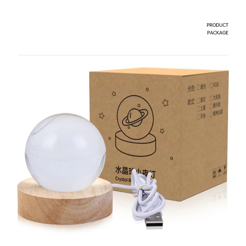 LED Night Light Milky Way Galaxy Solar System Crystal Ball Children Night Lamp Bedroom Ambient Light Creative Gift Night Light