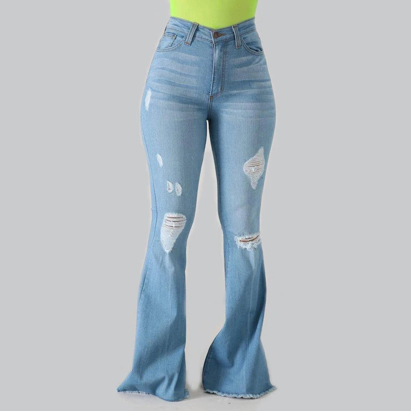 2025 Spring New High Waist Ripped Flared Jeans For Women Fashion Stretch Slim Denim Pants Casual Female Clothing S-3XL Drop Ship