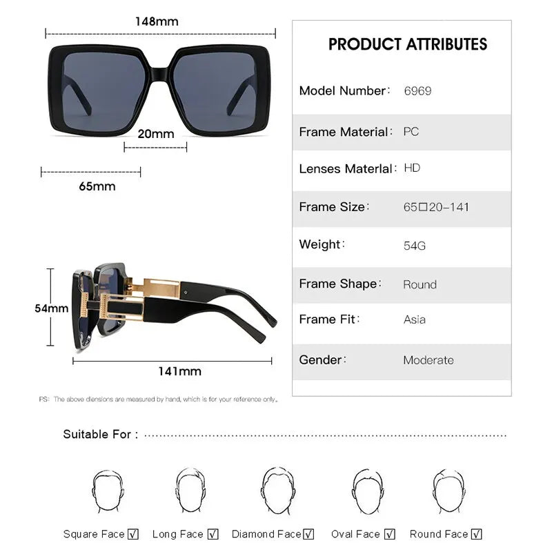 New Luxury Oversized Men Sunglasses Brand Designer Sun Glasses For Women Fashion Gradient Square Shades