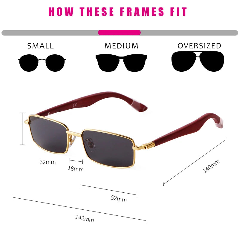 Luxury Brown Rimless Rectangle Men Sunglasses Clear Lens Wood Square Sun Glasses Spectacle Plain Frameless Women Eyewear Shades