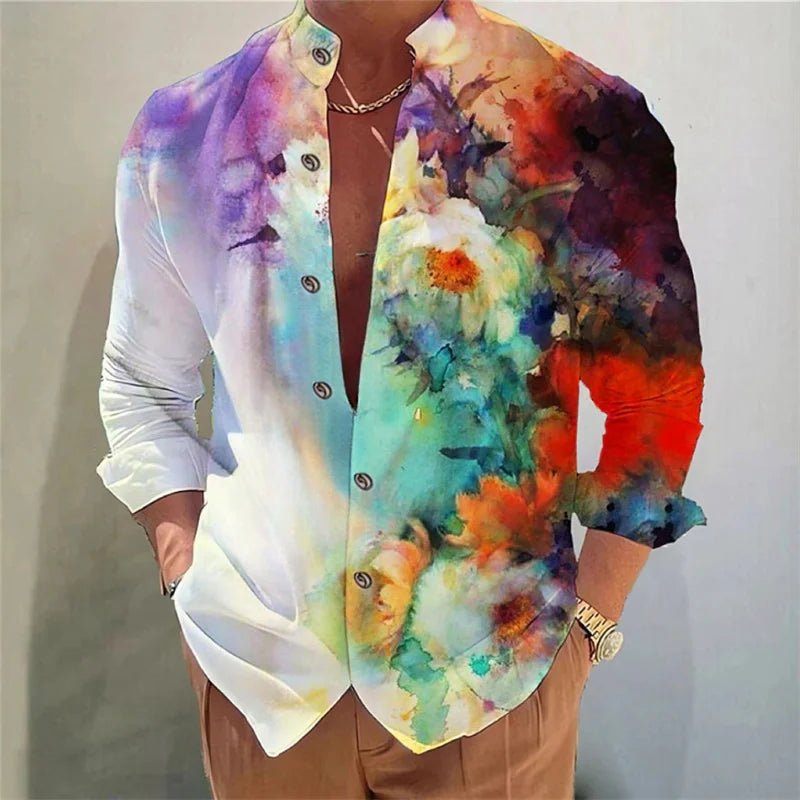 Men's shirt long-sleeved colorful fashion cardigan shirt Hawaiian 3D printed shirt XS-6XL super large size shirt soft fabric
