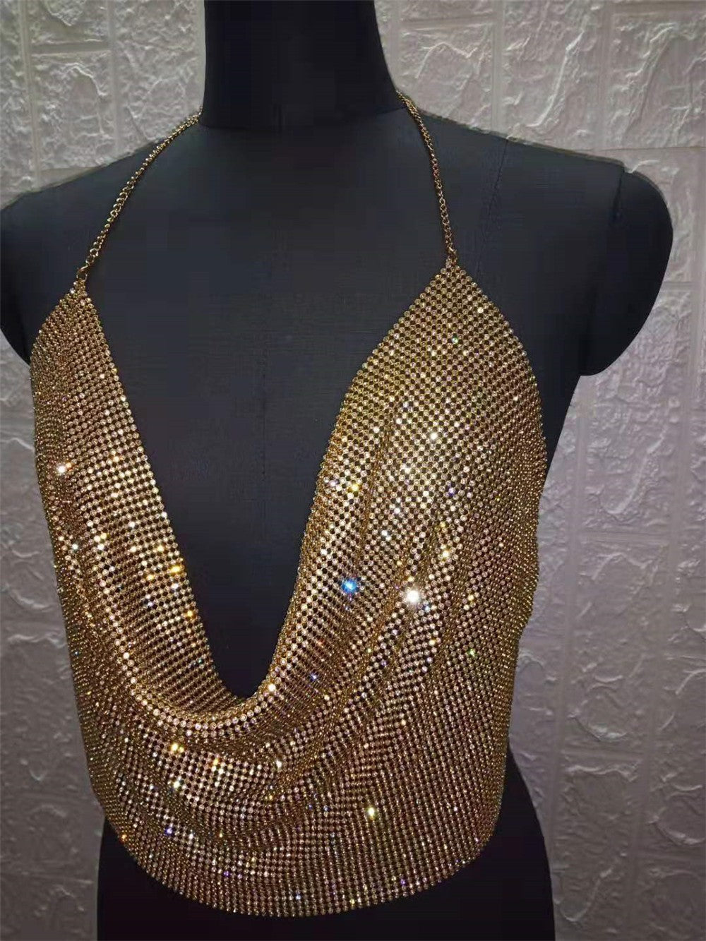 ClubWear Camis for Female Streetwear Y2k Women's Crop Top Sling Metal Sequins Backless Blouse Cushion Belt Adjustable Halter Top
