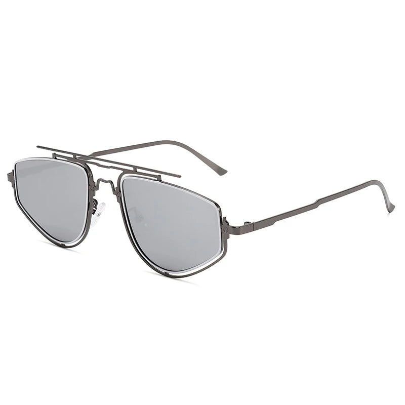 SHAUNA Retro Double Bridges Cat Eye Metal Frame Men Sunglasses Fashion Gradient Mirror Shades UV400 Women Outdoor Sun Glasses