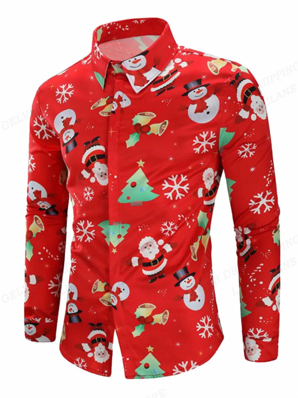 men's Long Sleeves shirt Christmas tree white snow 3D print Christmas classic style long sleeved Shirt fashionable men's shirt