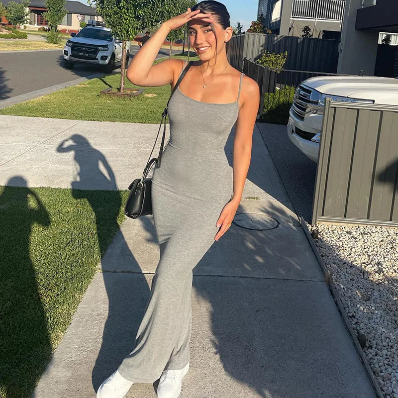 Dresses For Women 2023 Sexy Spaghetti Strap Black Long Dress Evening Y2k Sleeveless Solid Skinny Bodycon Maxi Vestidos