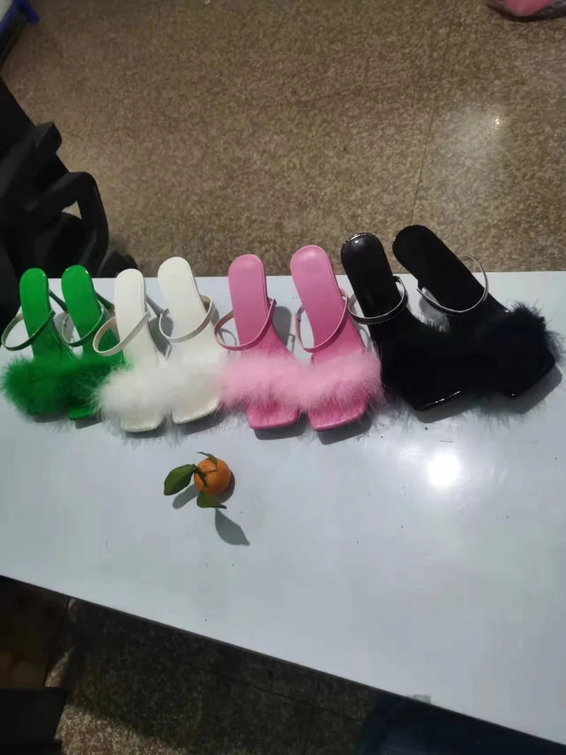 Comemore Transparent Pumps Slip-On Thin Heel High Heels Slide Slipper Womens Party Shoes Nightclub White Women's Sandal Size 43