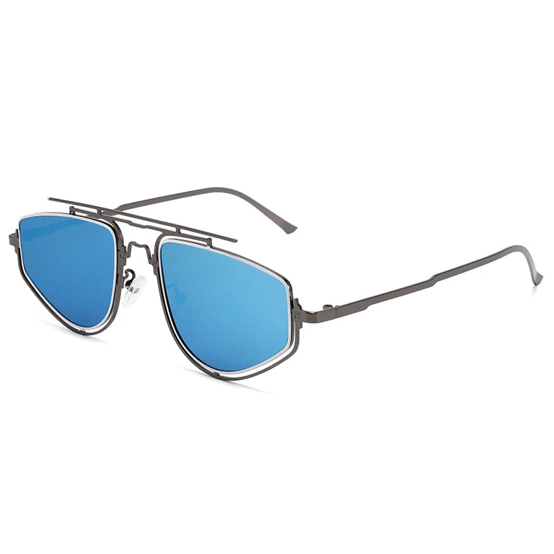 SHAUNA Retro Double Bridges Cat Eye Metal Frame Men Sunglasses Fashion Gradient Mirror Shades UV400 Women Outdoor Sun Glasses