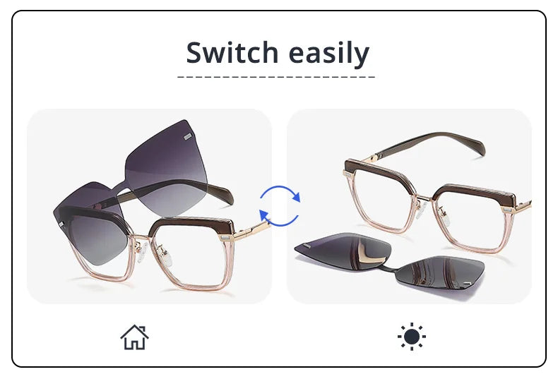 Ralferty Designer Polarized Sunglasses Women 2 In 1 Clips On Glasses Female Spectacles Frame Cat Eye Glasses 0 Diopter Eyewear
